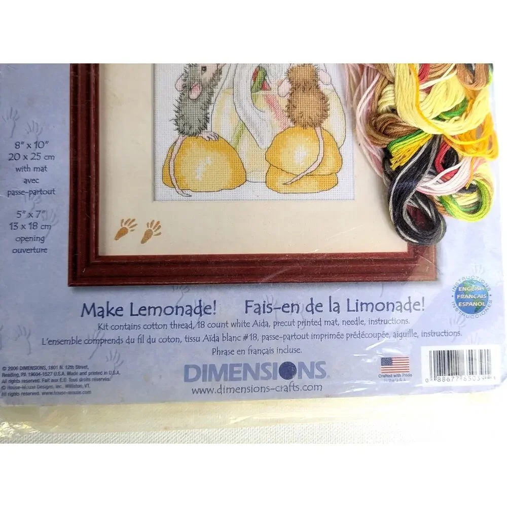 House-Mouse 5x7 Cross Stitch Kit “Make Lemonade” - New Unsealed Vintage Craft